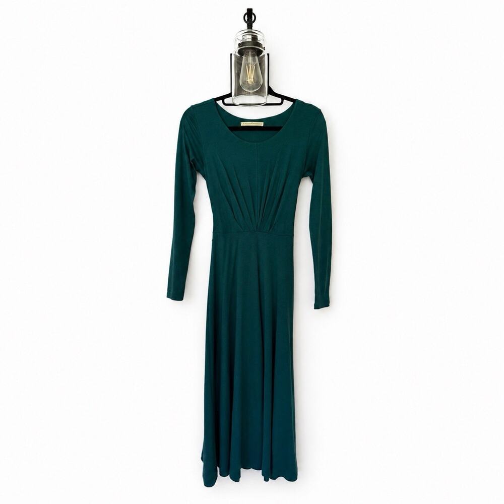 Peruvian Connection Pima Cotton Modal Teal Midi Dress Long Sleeve XS Minimalist